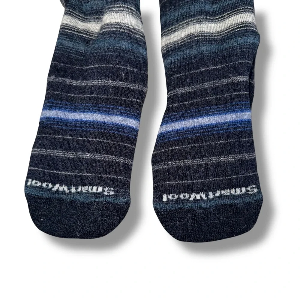 Smartwool Striped Socks Kids Large Blue Excellent Merino Wool Hiking Thermal‎